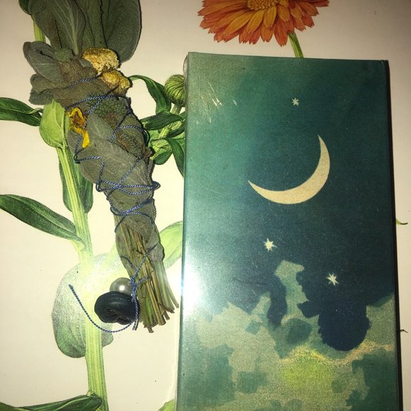 Chanukah Smudge Wand- freshly dried sage, yellow asters, and marigold with moon - Picture 2 of 2